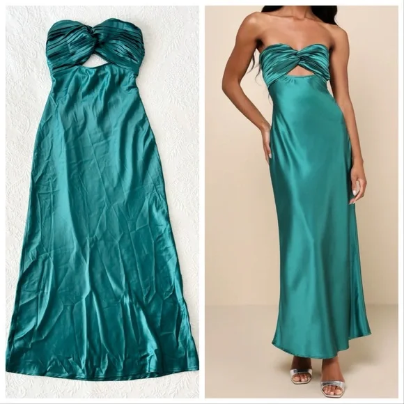 Lulus | Dresses | Nwot Lulus So Rare Emerald Green Satin Strapless  Twistfront Midi Dress Medium | Poshmark